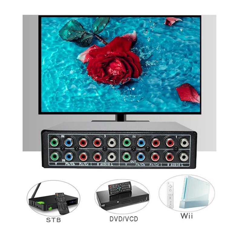 Interruptor de componentes RGB Selector 5 RCA de 3 vías YPBPR, conmutador de componentes de Cable AV para PS2, Wii, reproductor de DVD, TV