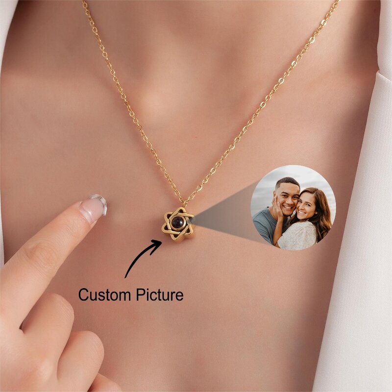 Collar de proyección de estrella personalizado, collar de imagen de acero inoxidable, regalo único para ella