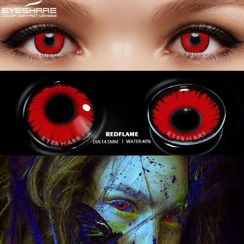 Eyeshare 2 Stuks Kleur Contactlenzen Voor Ogen Anime Cosplay Lenzen Rood Eye Contact Makeup Jaarlijks Leerlingen Halloween 14.5mm