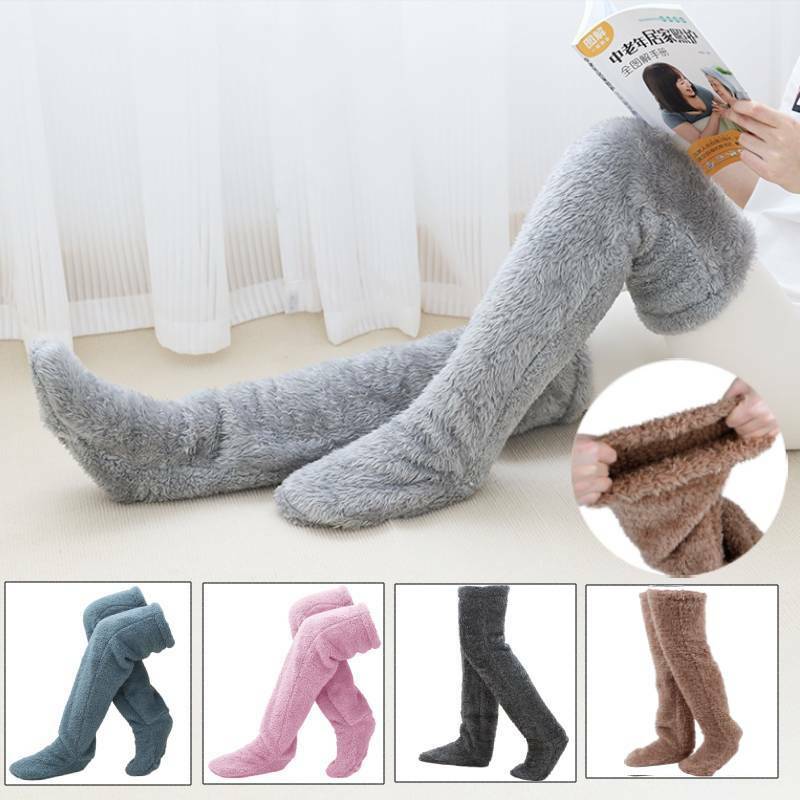 Fluffy Leg Warmers Stocking Winter Warm Leg Cover Home Over Knee Socks Thick Woolen Pants Leg Warmers Bed Long Socks Slippers