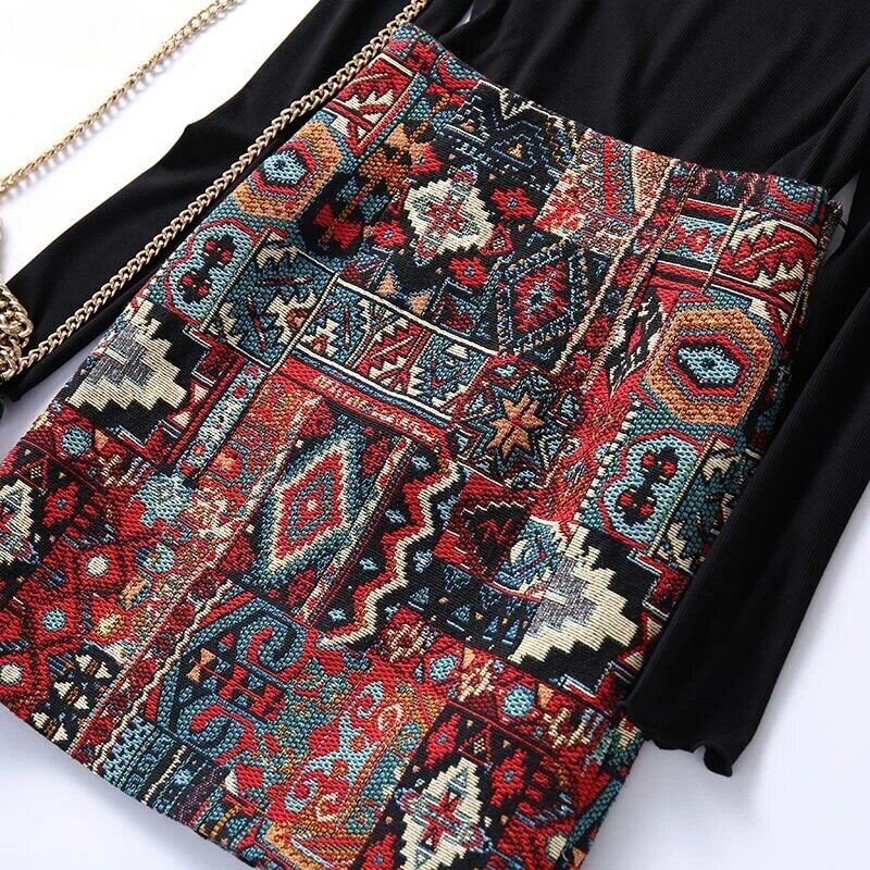 Skirts Women Above Knee A-line High Waist Ethnic Style Vintage Embroidery Retro Loose Casual Elegant Chic Beach Festival Trendy
