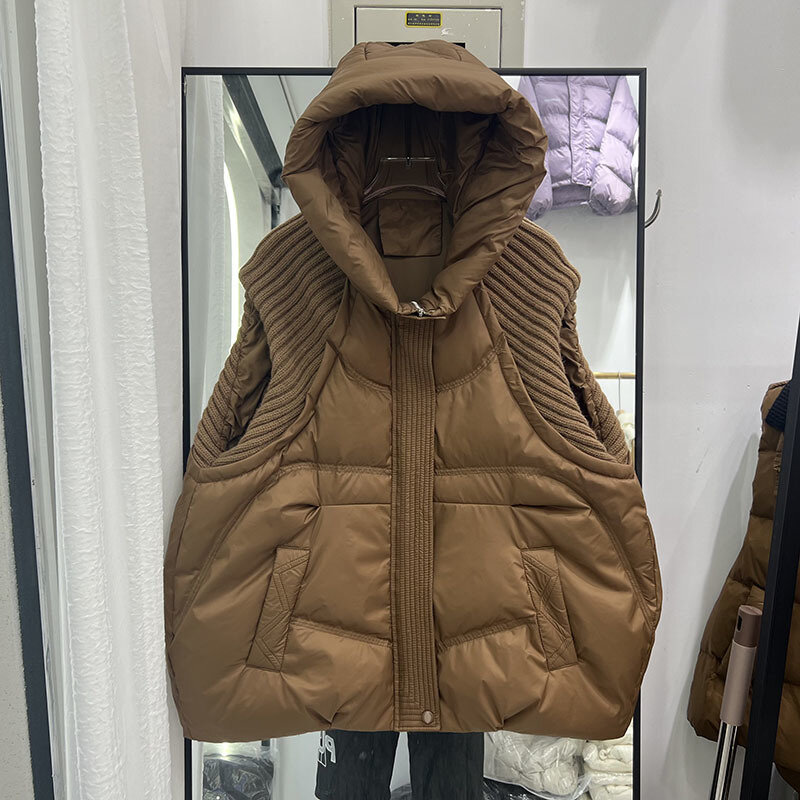 Chaleco Corto con capucha de gran tamaño, abrigo sin mangas, manga corta, cálido, a la moda, otoño e invierno, nuevo