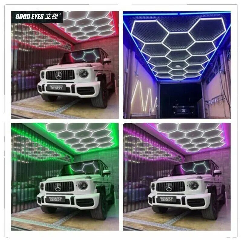New Design LED Garage Lights Ceiling Honeycomb Supermarket Barber Shop Car Beauty Repair Hexagon Led Light With Frame