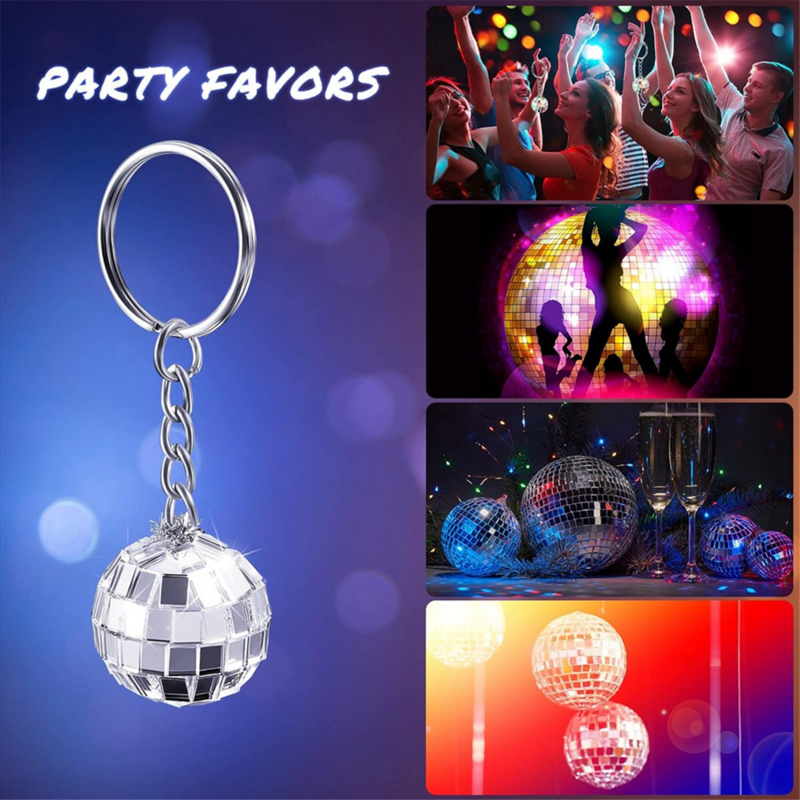 Silver Mirror Disco Ball Chaveiro, Favores Do Partido, 70S, 48 Peças