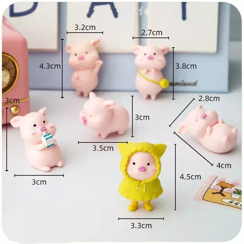 น่ารักการ์ตูนหมูสีชมพูตุ๊กตา Miniaturas เครื่องประดับเรซิ่น Piggy รูปปั้นของเล่น Fairy Garden Mini Miniatures