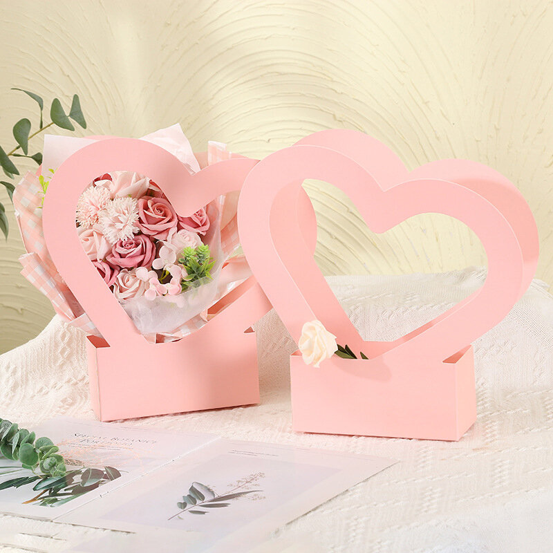 Caja hueca en forma de corazón, cesta de flores de amor, caja de regalo para el Día de San Valentín, caja de embalaje de papel, caja de decoración de dulces para fiestas y bodas