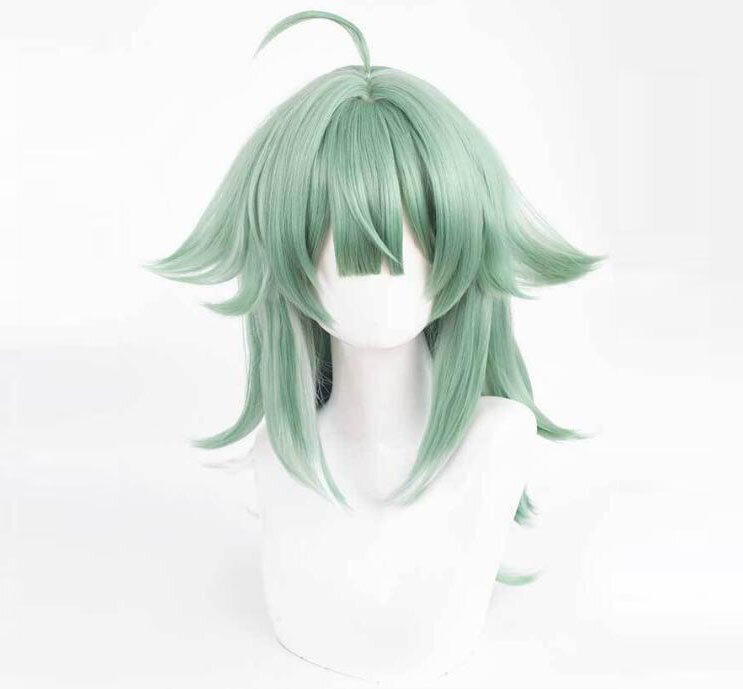 Peruki do gry HuoHuo peruka do Cosplay długi skalp zielone peruki Anime odporne na ciepło syntetyczne włosy Halloween peruki