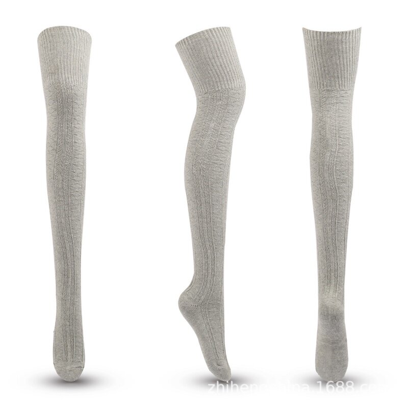 Autumn and Winter New Cotton Knitted over-the-Knee Calf Socks Solid Color Long Fashion Women's Retro Hold-Ups 1 Pair