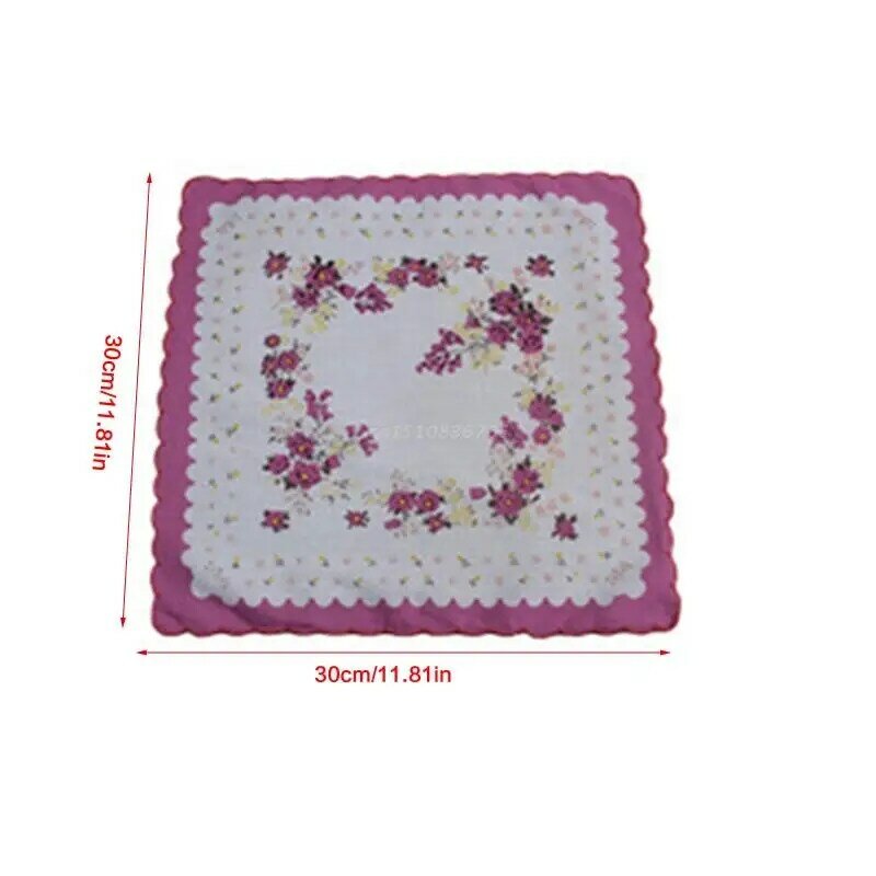 3pcs/set Women Wavy Edge Cotton Handkerchiefs Flower Embroidered with Lace Hankies Ladies Handkerchief for Afternoon Tea