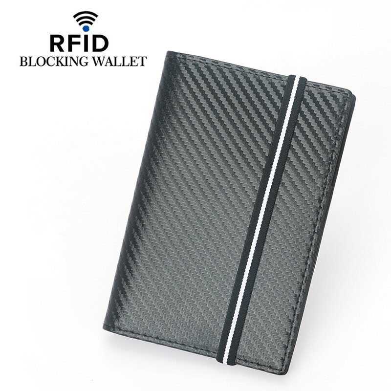 Carbon Fiber Cowskin RFID Passport Cover Leather Elastic Band Travel Document Organizer Case Wallet ID Bag Passport Holder