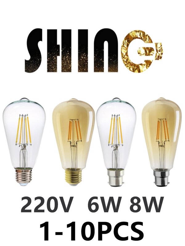 Ampoule LED rétro à filament Edison St64, lampe en verre vintage, éclairage pour salon, 220V, 8W, 4000k, 1-10 pièces