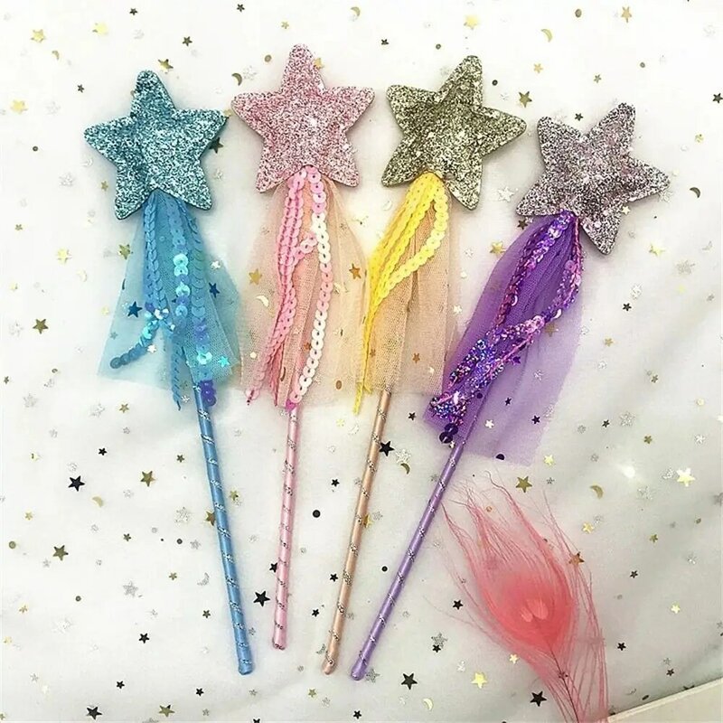 Tongkat peri Bintang Impian, tongkat peri putri anak-anak, tongkat bermain peran plastik, tongkat pesta Halloween bintang lima runcing