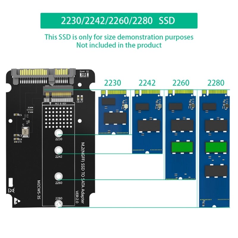 Metallgehäuse, Schlüssel-NVME-SSD auf 2,5-Zoll-SATA-6-Gbit/s-Adapter, Kartengehäuse, NVME-Adapter für 2230/2242/2260/80