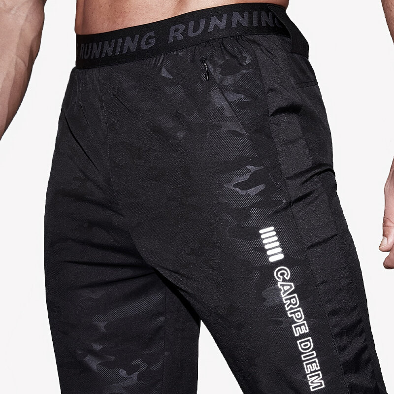 Men's Sweatpants Zipper Pocket Running Pants Quick Dry Fitness Streetwear Football Training Jogging Sports Casual Tight Pants