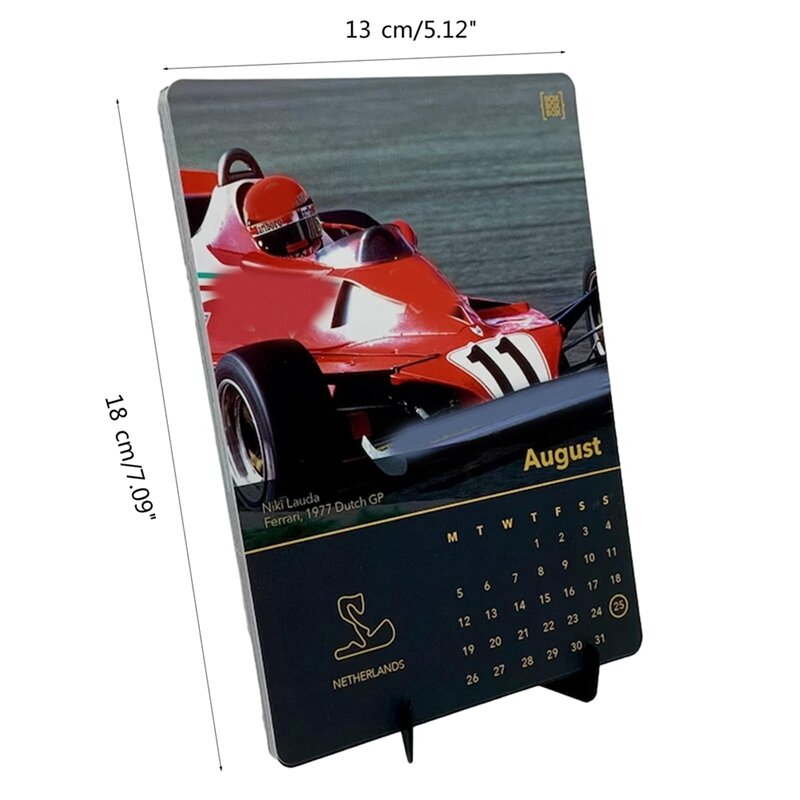 2 szt. 2024 formuła samochód wyścigowy dekoracja kalendarza do wystroju wentylator samochodowy z samochód wyścigowy obrazami kalendarz biurkowy