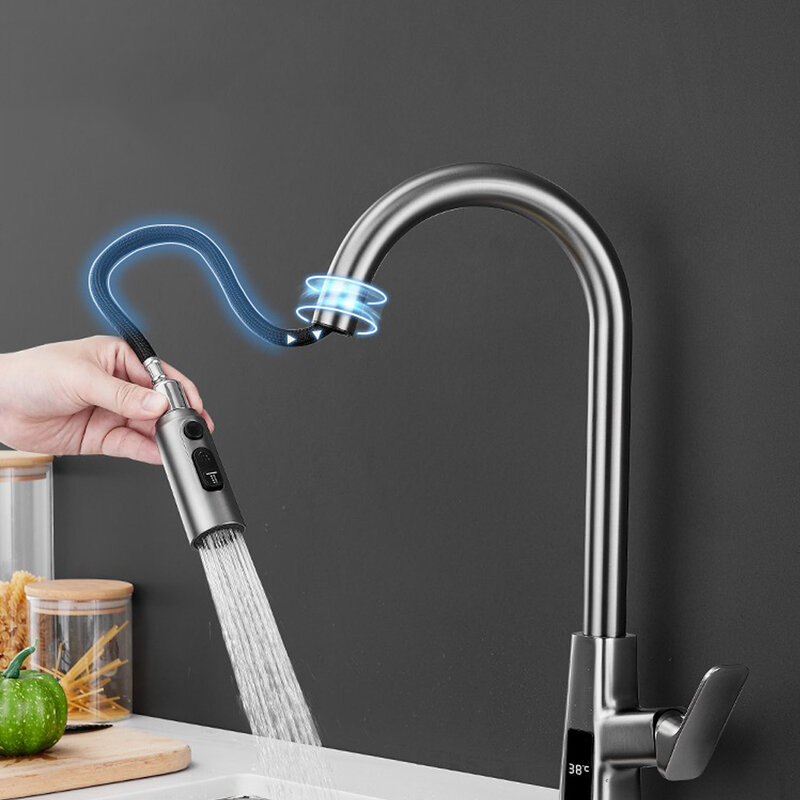 Tubo del rubinetto della cucina rotazione di 360 ° tubo flessibile della doccia intrecciato in Nylon estraibile M10M15 filettatura sostituzione della cucina connettore gratuito accessorio
