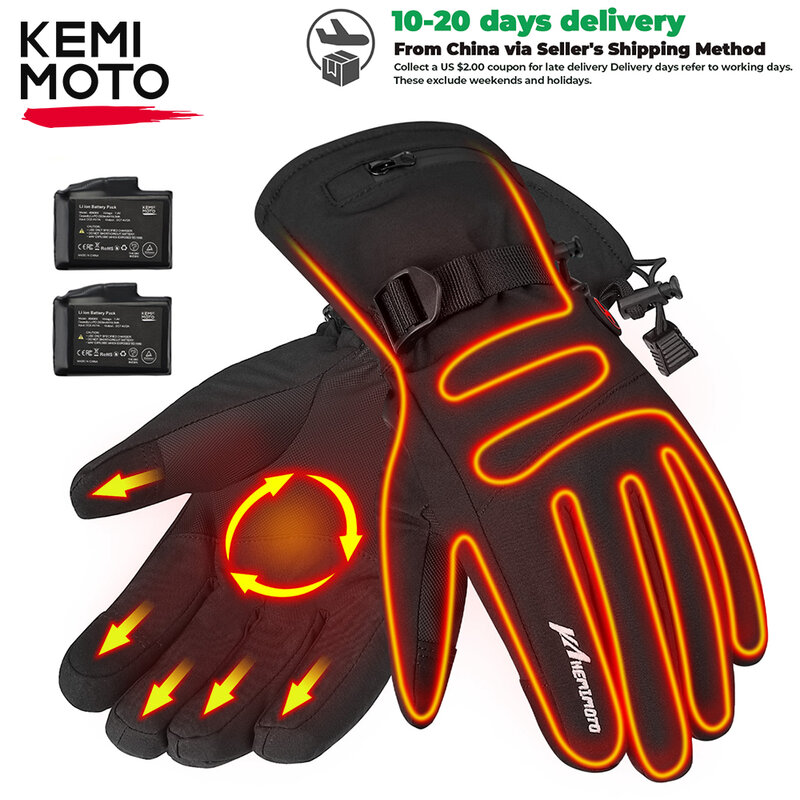 KEMIMOTO Skiing Gloves Heated Snowmobile Gloves Winter Scooter Moto Waterproof Touch Screen Rechargeable Battery Hunting Fishing