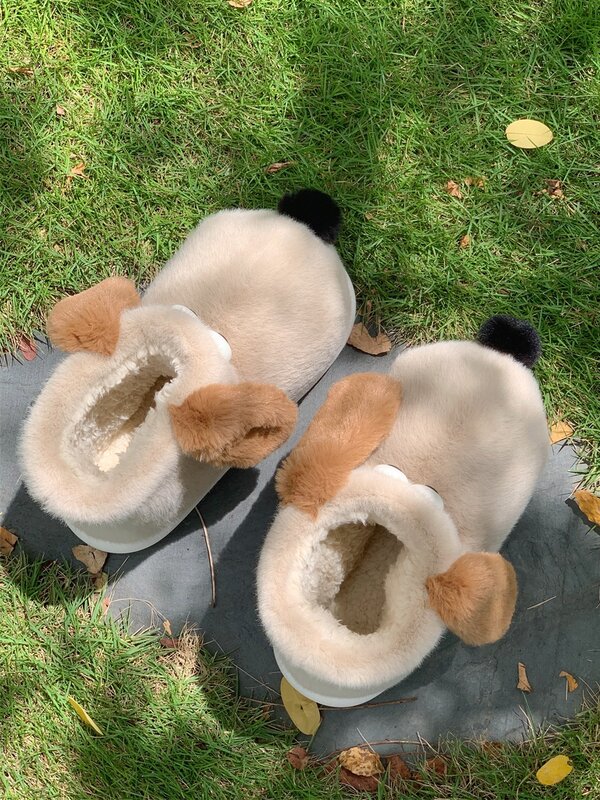Parent-child Cute Puppy Cotton Boots Women Man Household Shoes Warmth In Winter High Heel Cotton Slippers Snow Boots
