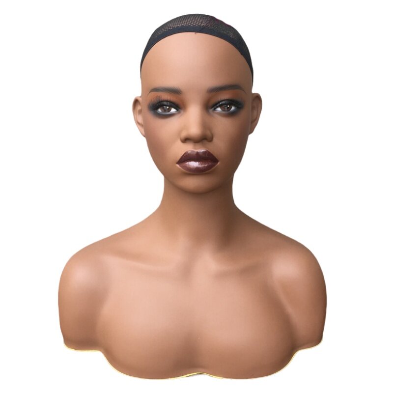 PVC Female Mannequin Head with Shoulder Dummy Head for Wigs and Necklace Display European and American Makeup Model Props