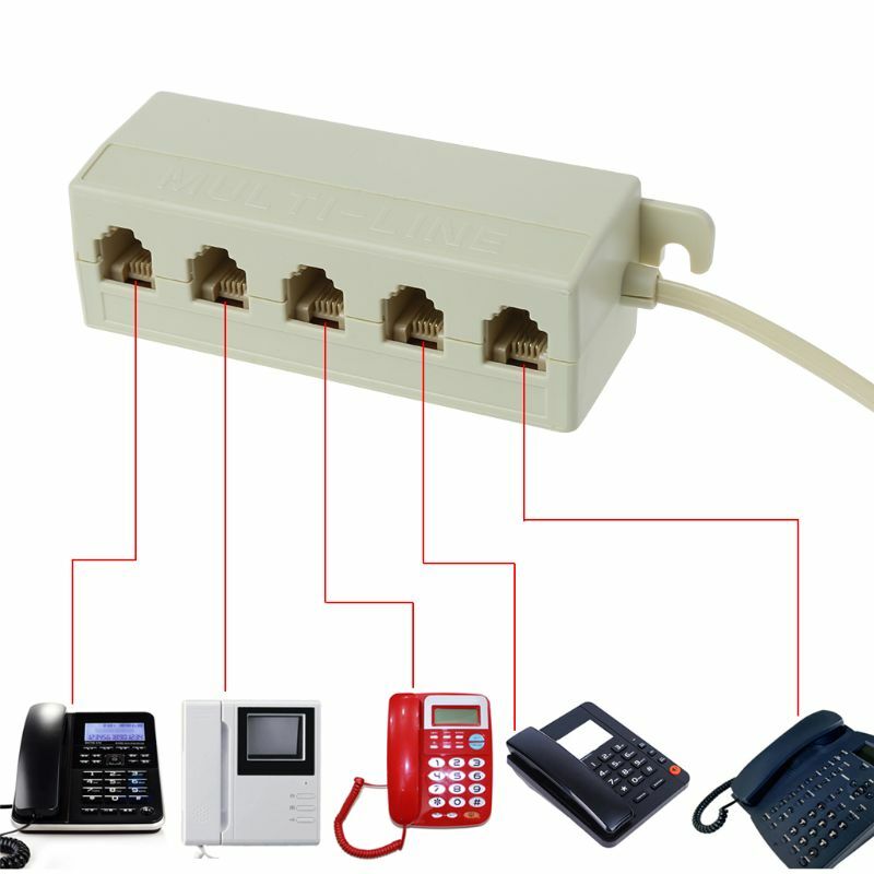 F3KE Kleur 5-weg Outlet 6P4C RJ11 Telefoon Telefoon Modulaire Lijn Splitter Adapter 1-in-5-out