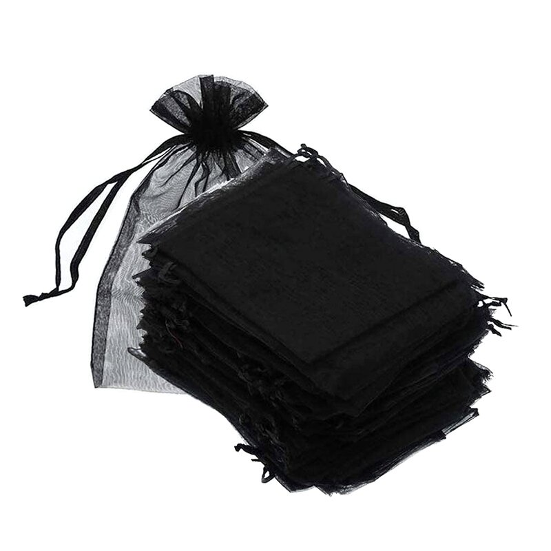 Bolsa de Organza negra, bolsa de regalo para joyería, bolsa de azúcar, paquete de prueba para cosméticos