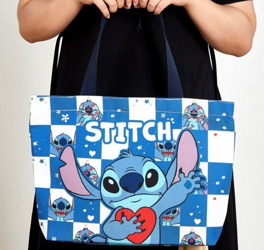 Disney-Stitch lona de grande capacidade sacola, bolsa de ombro das mulheres, desenhos animados das meninas, sacolas bonitos, sacola de compras, sacolas do viajante, novo