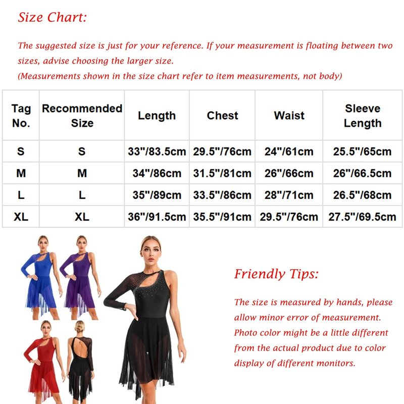 ผู้หญิงแขนยาวยิมนาสติก Leotard กระโปรง Rhinestones เงาบัลเล่ต์ Dancewear สเก็ตชุดเวทีเครื่องแต่งกาย