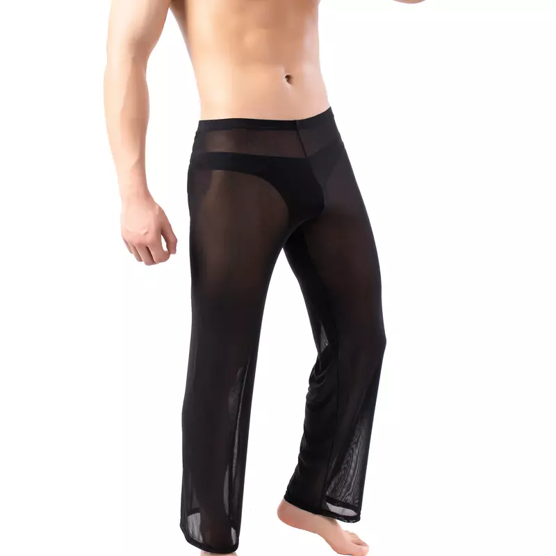 YUFEIDA-Pantalones elásticos transparentes para hombre, ropa de dormir Sexy, de malla suave, ultrafina, transparente, para el hogar