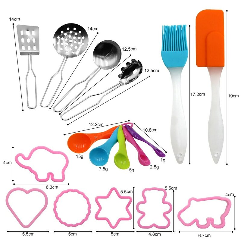Conjunto de ferramentas para cozimento de cozinha infantil, 18 peças, avental de lichia, cozinha de luvas, brinquedo infantil