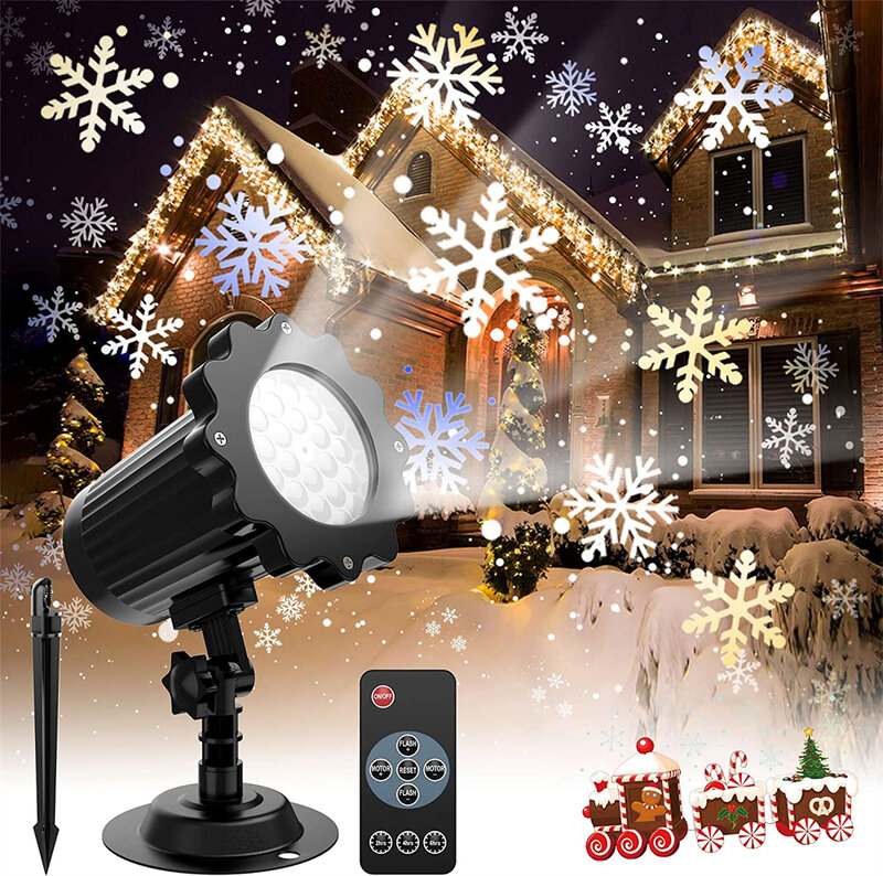 Christmas Snowflake Projector Light Outdoor Rotating Snowfall Projection Lamp for Wedding New Year Holiday Home Party Room Decor