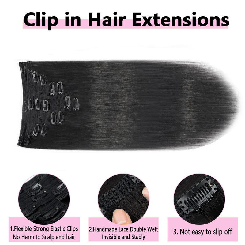 Extensiones de cabello humano Natural Remy, extensiones de cabello humano Real, Clip Invisible sin costuras, 1B