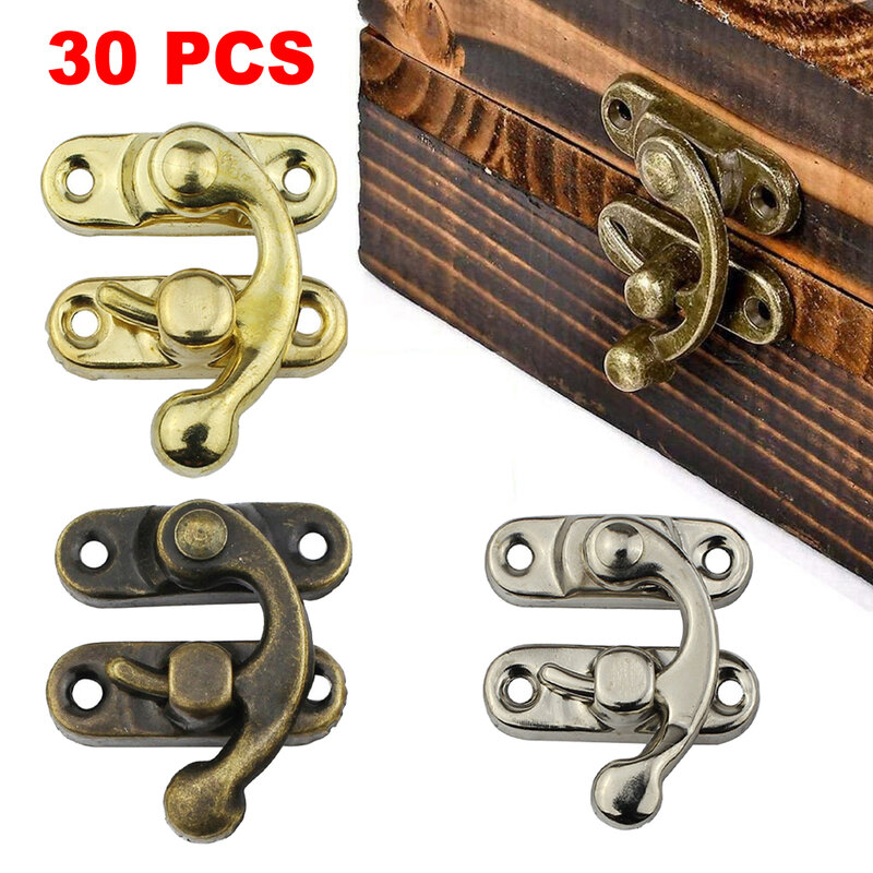 Kunci logam antik Vintage, kunci kait pengait gembok besi untuk kotak perhiasan dekoratif dan kotak hadiah, 30 buah, gesper melengkung