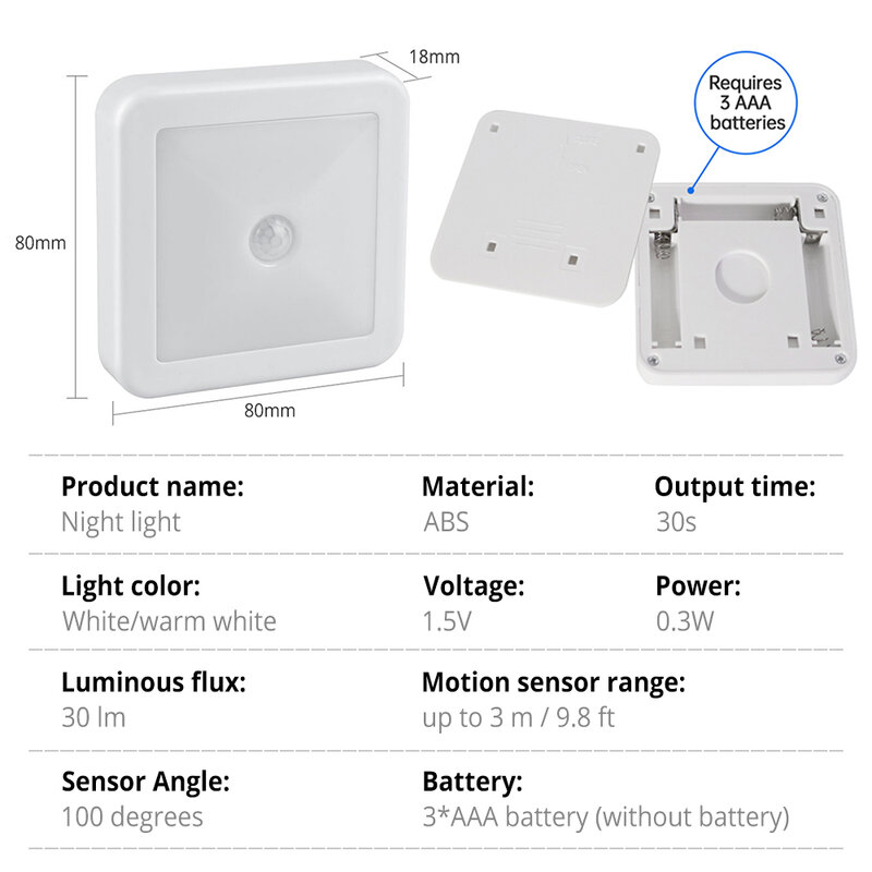 LED Smart Motion Sensor Night Light, Operado por bateria, Carregamento USB, Lâmpada de cabeceira, Sala de estar, Corredor, Caminho, WC, Iluminação doméstica
