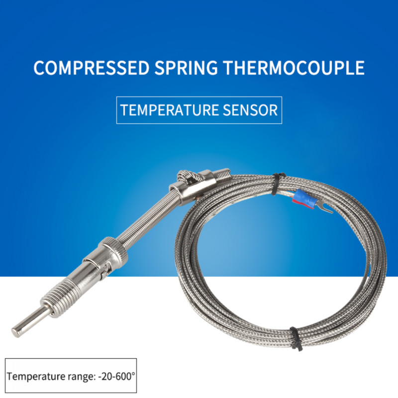 WRNT-201 3m 5m  M12 Type K Compression Spring Shielded Wire Thermocouple Temperature Sensor For Temperature Controller
