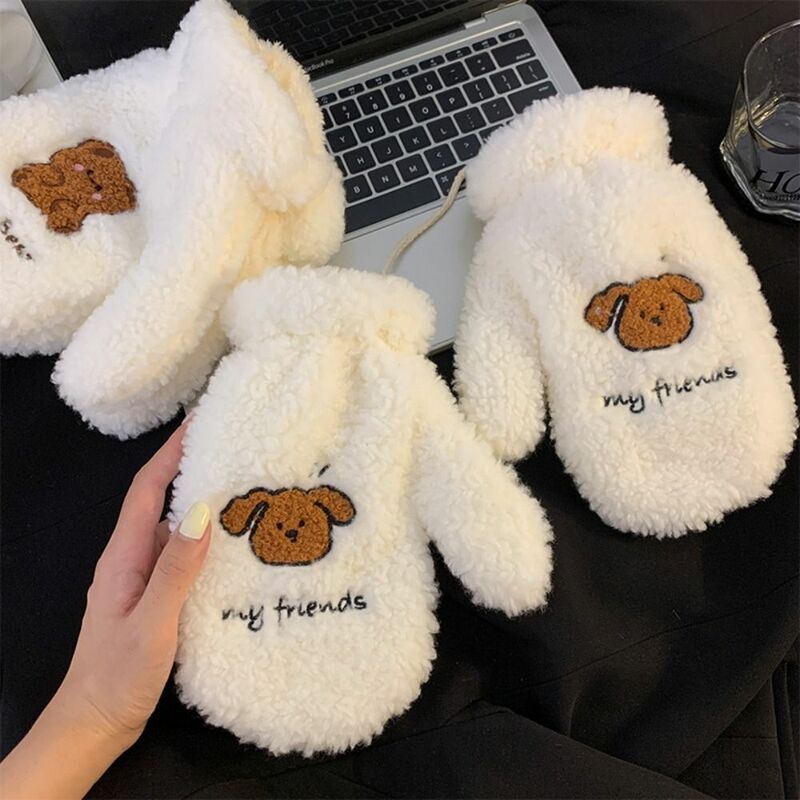 Теплые плюшевые перчатки с бантом, японские плотные мягкие вязаные перчатки для студентов, милые симпатичные перчатки с медведем для верховой езды