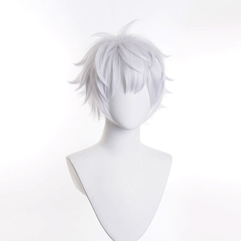 RANYU-peluca blanca para hombre, pelo corto y liso de Anime sintético, fibra de alta temperatura, para fiesta de Cosplay
