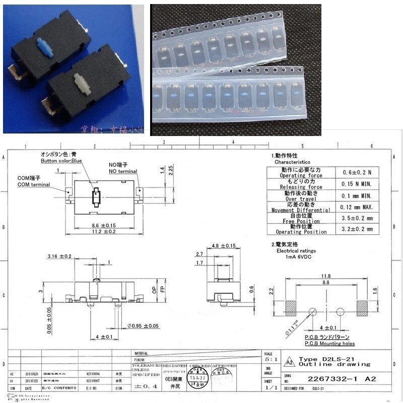 Botão Micro Switch do mouse D2LS, D2LS-21, D2LS-11, apto para qualquer lugar MX, Logitech, M905, G900, G903, G603, GPW, teclas laterais esquerda e direita, 10pcs