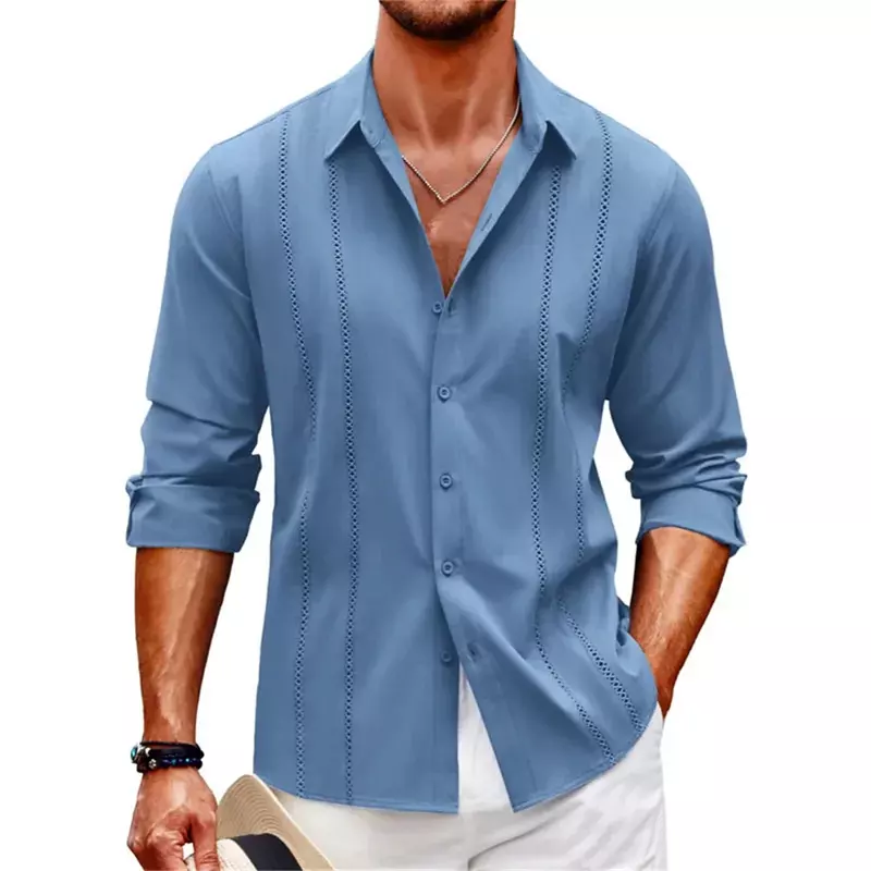 Summer New Men's Long sleeved Shirt Hawaii Beach Men's Long sleeved Solid Color 3D Printing Plus Size Men's Clothing
