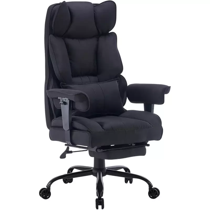 Kursi kantor, berat 400 pon, kursi kantor sandaran tinggi dengan sandaran kaki, kursi kantor ergonomis untuk menghilangkan nyeri punggung, HITAM