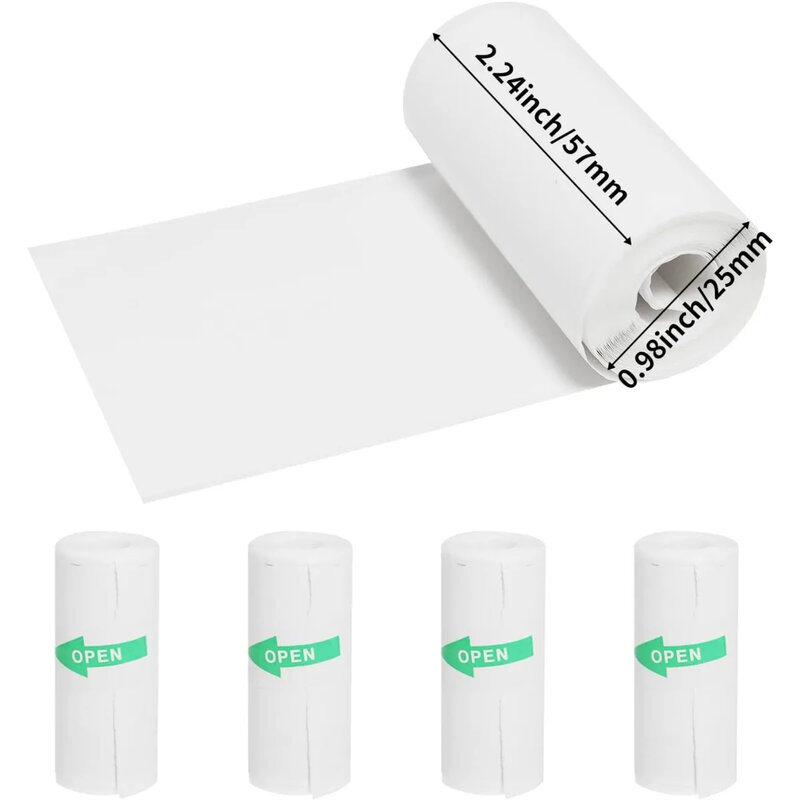 Papel adhesivo térmico para Mini impresora, adhesivo sin tinta, negro sobre blanco, caja registradora, recibo POS, 57x25mm, 5 rollos