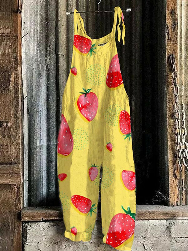 딸기 과일 3D 디지털 프린트 작업복 여성용, 루즈하고 편안한 캐주얼 롬퍼, 여름 신상