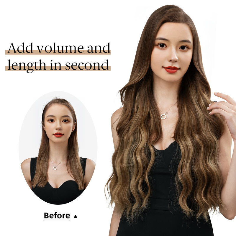 SARLA Synthetic Wave Invisible Clip in Hair Extensions Fish Line Black Brown Daliy Hairpiece Fake Hair Piece For Woman M10