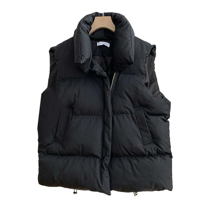 معطف نسائي بياقة مستقيمة بسحاب مع جيوب ، صدرية سميكة ، دافئة ، خريف ، شتاء ، موضة