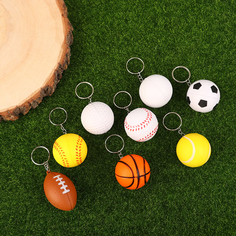 PU couro macio espuma esponja bola chaveiro, brinquedos de alívio do estresse, bola anti-stress, futebol, basquete, futebol, Squeeze Fidget brinquedo