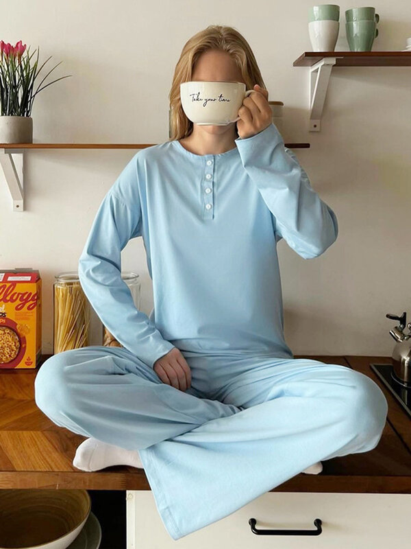 Женский пижамный комплект Marthaqiqi, свободная ночная рубашка, женские брюки с широкими штанинами, новая модель 2023 года, Женский пижамный комплект из 2 предметов