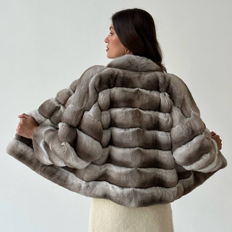 Chaqueta de piel de Chinchilla de lujo para mujer, abrigo de piel Natural, chaqueta esponjosa, abrigo de piel de conejo Real, ropa más vendida para mujer