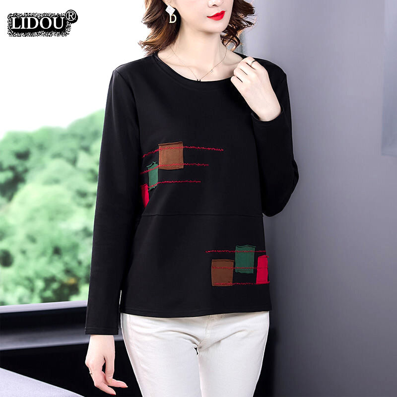 Elegant Casual O-neck Solid Color Long Sleeved Slim T-shirts Fashion Spring Autumn New Comfortable Cotton Print Women's Clothing