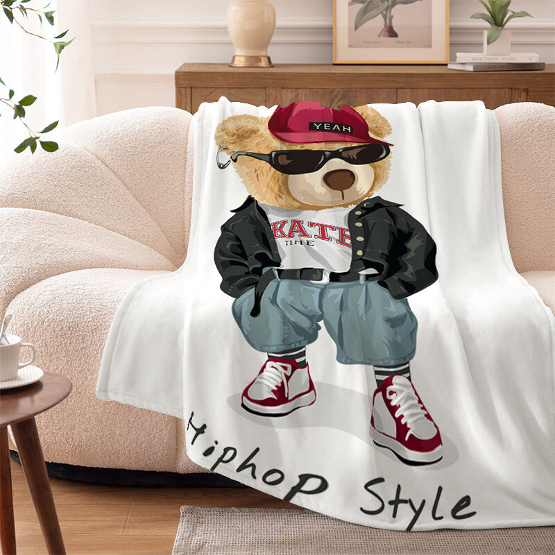 Manta polar con estampado Digital de oso en T, ropa de cama de microfibra, suave y esponjosa, para sofá, cama King Size, personalizada