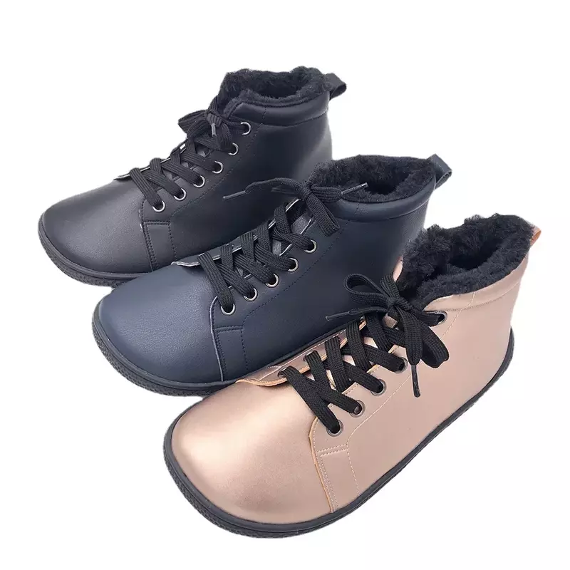 Tipsietoes-Botas de cuero descalzo para mujer, botas de invierno con interior de piel, suela de gota cero, peso ligero, caja de dedos más anchos