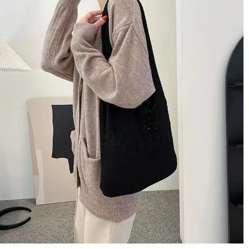 2024 New Tote Hollow Knitted minimalista big bag Handheld tinta unita borsa a tracolla da donna borse da donna